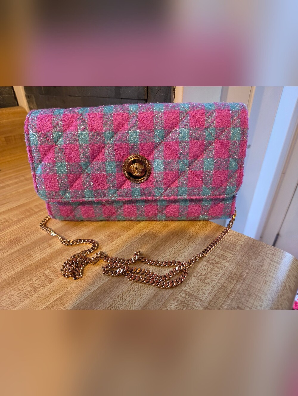 VERSACE NWOT STUNNING Pink & Blue Pouchette/Clutch
